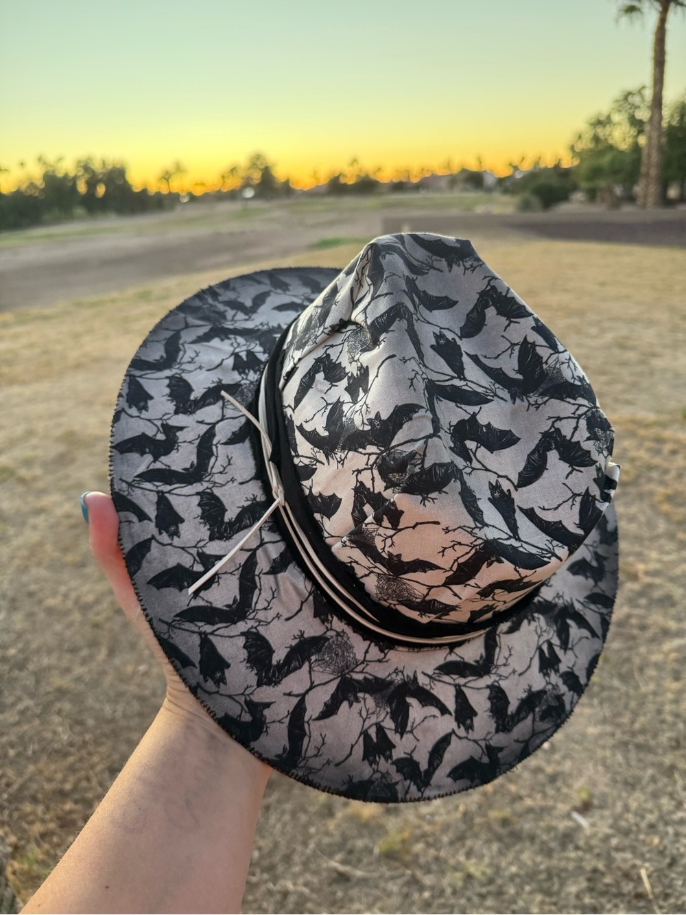 Black white bats yellow rancher hat western cowboy hat hand burned